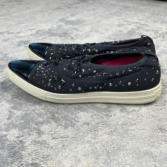 Alberto Guardiani Pull On Sneaker Patent Leather Cap Toe Jewel Studs Black 39 - Picture 7 of 17